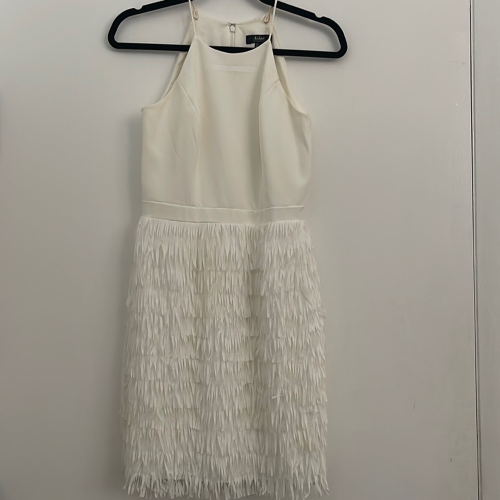 Aidan Mattox White Fringe Mini Dress - perfect for bridal events